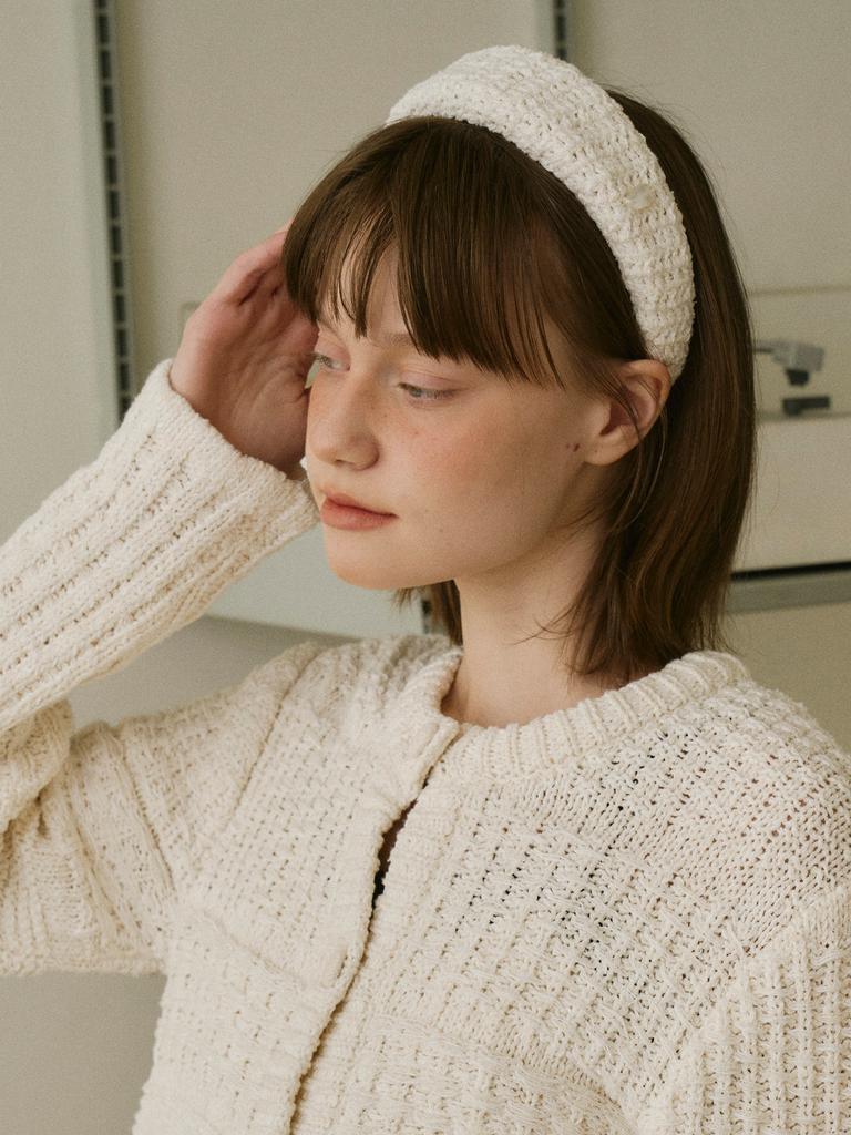 Tinknit Хлопковая повязка на голову с вязаной короной_Белый