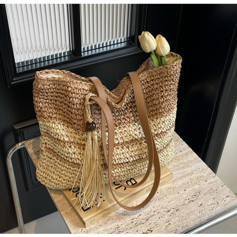 Плетеная сумка из соломы большой вместимости новая плетеная сумка сумка на плечо подмышку для отдыха на море отпуск пляжная сумка