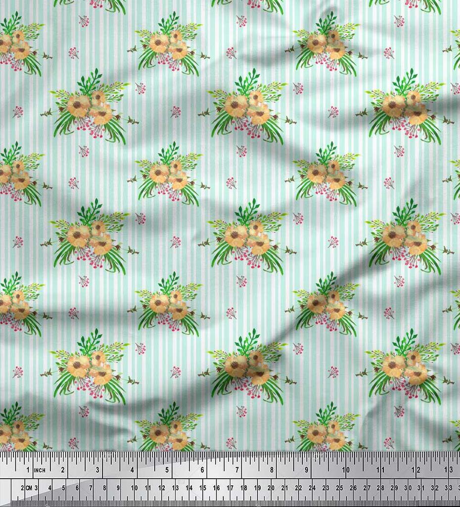 Soimoi Синяя японская креп-сатиновая ткань в полоску и с цветочным принтом анемона по метрам 42 дюйма