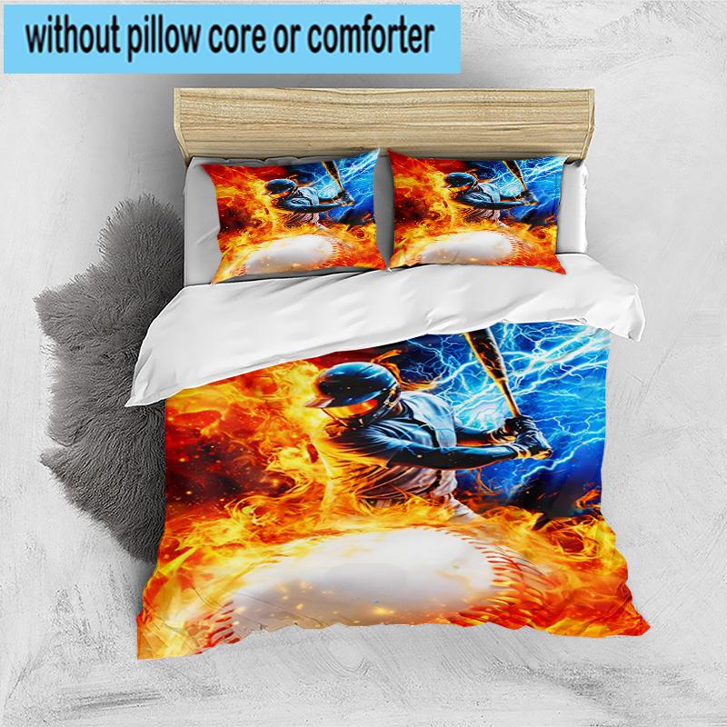 1PC Football Player In Flames 3pcs Bedding,Including 1pc Duvet Cover And 2pcs Pillowcases Perfect for Christmas,Ideal for Bedroom, Dormitory