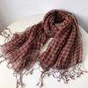 Spring And Summer New Linen Small Plaid Scarf Thin Breathable Women's Scarves Tassel Long Shawl 60x180CM
