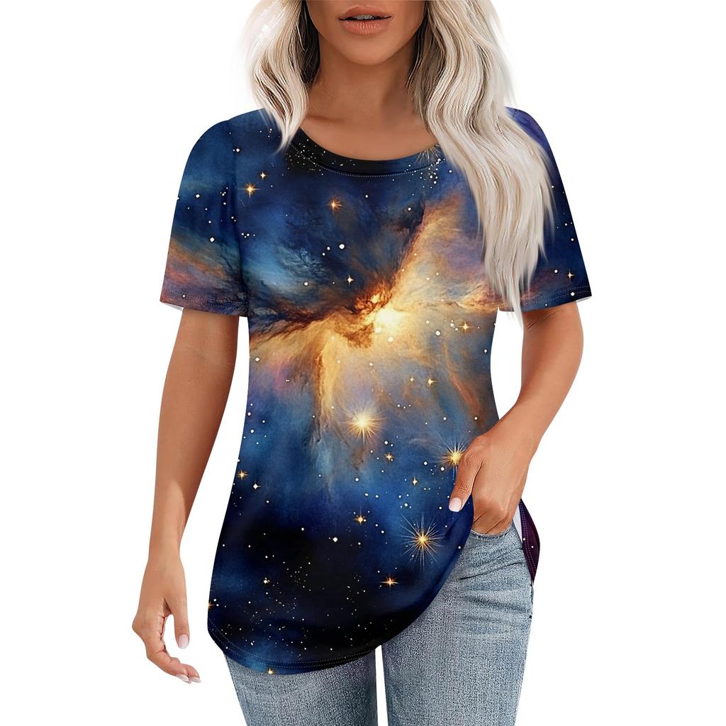 Женская футболка с принтом неба, модная, повседневная, с круглым вырезом и коротким рукавом