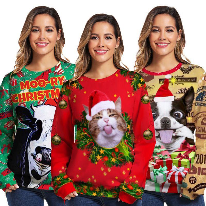 Роскошно мягкий женский рождественский свитер Санта Клаус Кот Собака Рождественский джемпер Топ