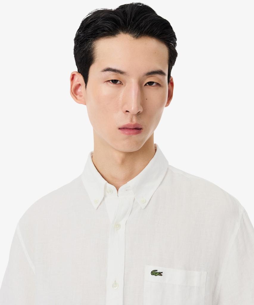 Мужская льняная однотонная рубашка с коротким рукавом LACOSTE Ch5699-56G 001