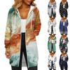 Women's Fashionable Printed Long Sleeved Drawstring Hooded Zipper Pocket Long Casual Sweatshirt Jacket