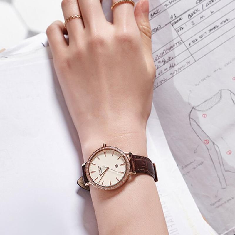 Casio Серия SHEEN Серия Brilliant отображение даты классические три стрелки водонепроницаемые элегантные бизнес кварцевый механизм кожаный ремешок японские SHE-4535PGL-9AU