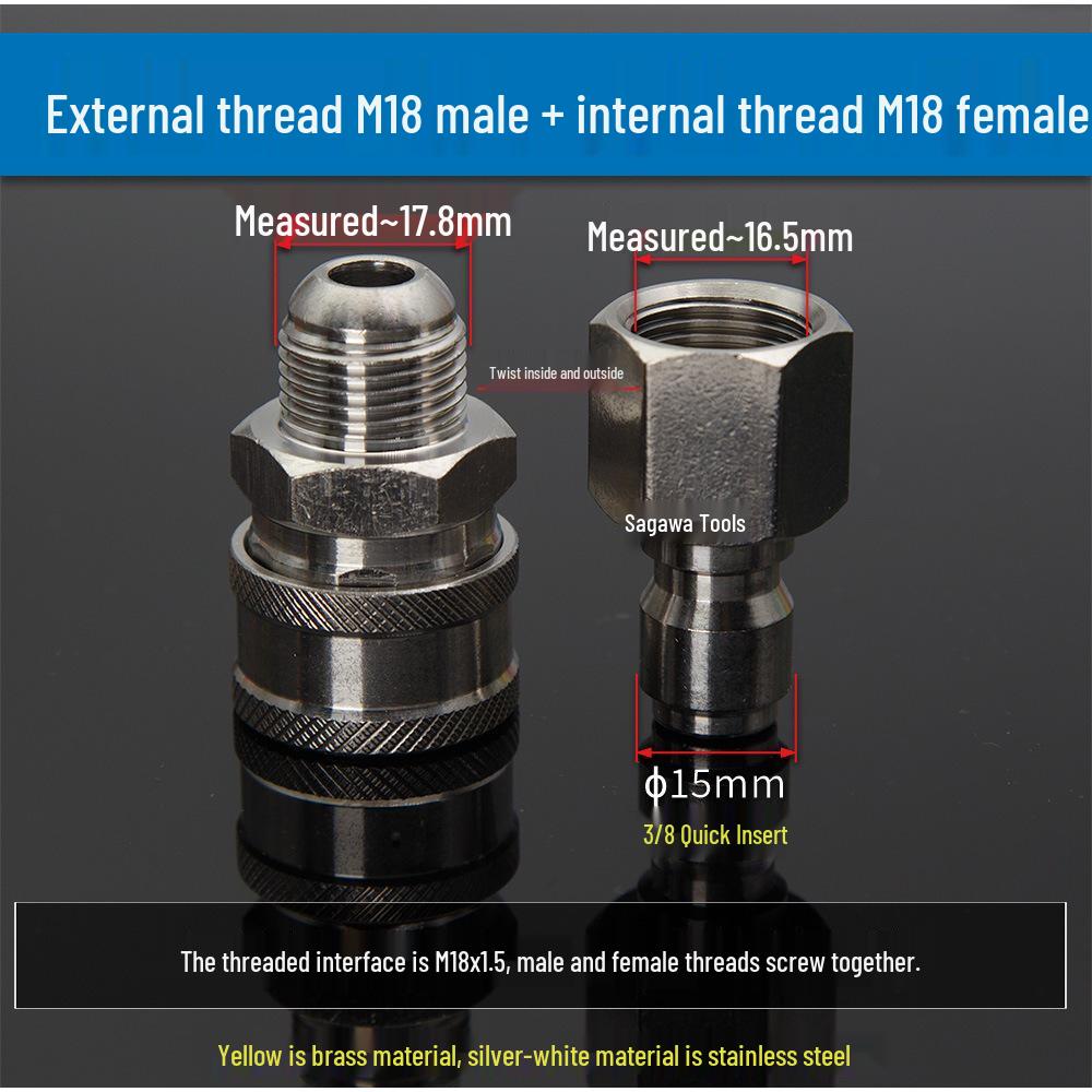 Быстроразъем 3/8" из нержавеющей стали M18*1.5 для шланга пистолета высокого давления для автомойки
