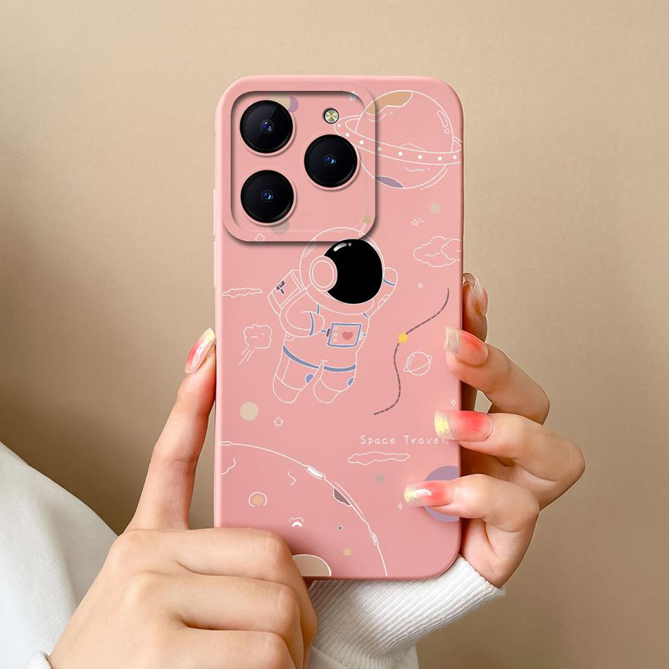 Чехол-конфетница для Realme C61 C63, Забавные чехлы для телефона из жидкого силикона с астронавтом для Oppo Realme C 63 C 61, Защита камеры, Задняя крышка