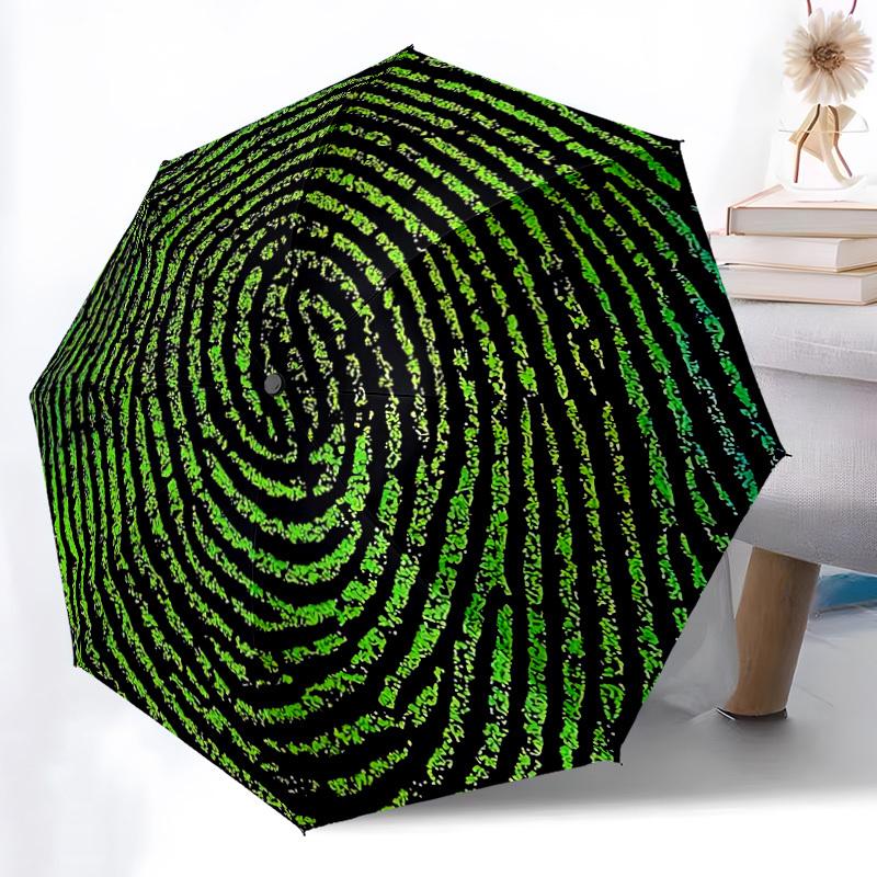 1pc Fingerprint Pattern Automatic Folding Umbrella with 8-Rib Windproof Design, Portable Foldable Sunshade Umbrella For Halloween 002