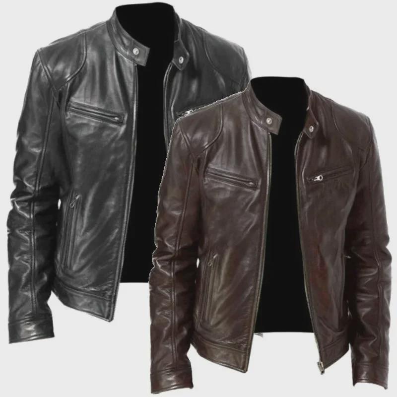 Men's PU Leather Bomber Motorcycle Jacket