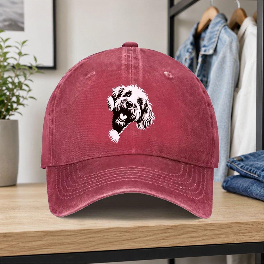 Retro Cute Dog Pattern Washed Baseball Cap Unisex Adjustable Dad Hat for Outdoor Daily Wear Parties Vacations