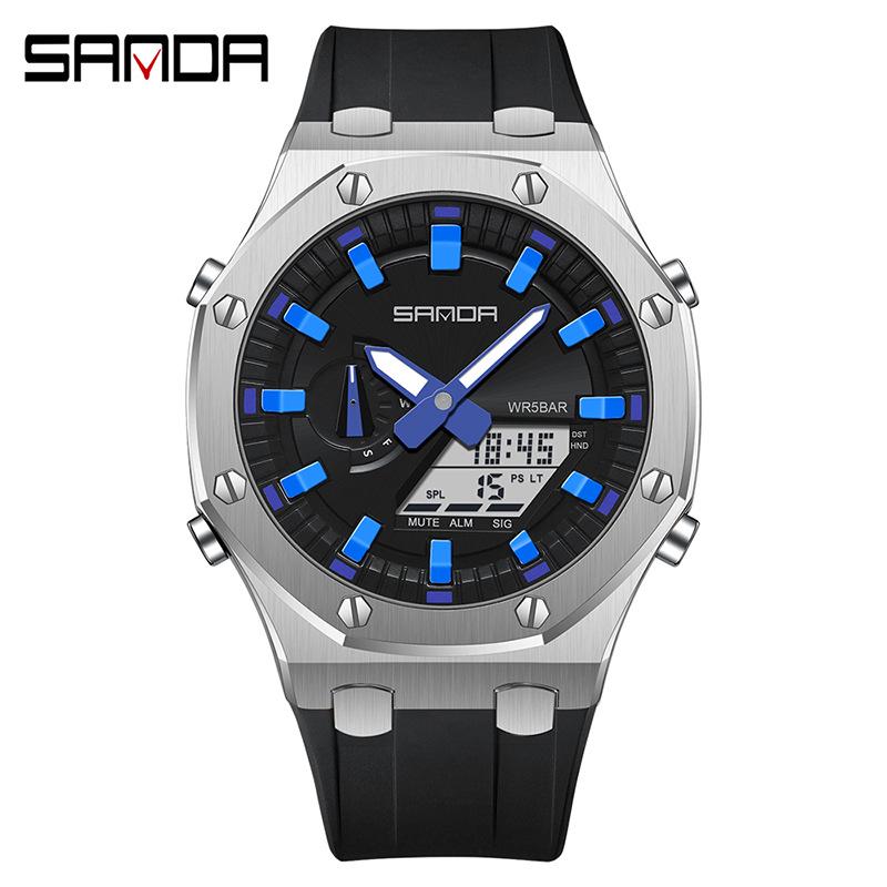 Sanda Octagonal Oak Men's Electronic Sports Watch - Waterproof, Lightweight, with Alarm Clock