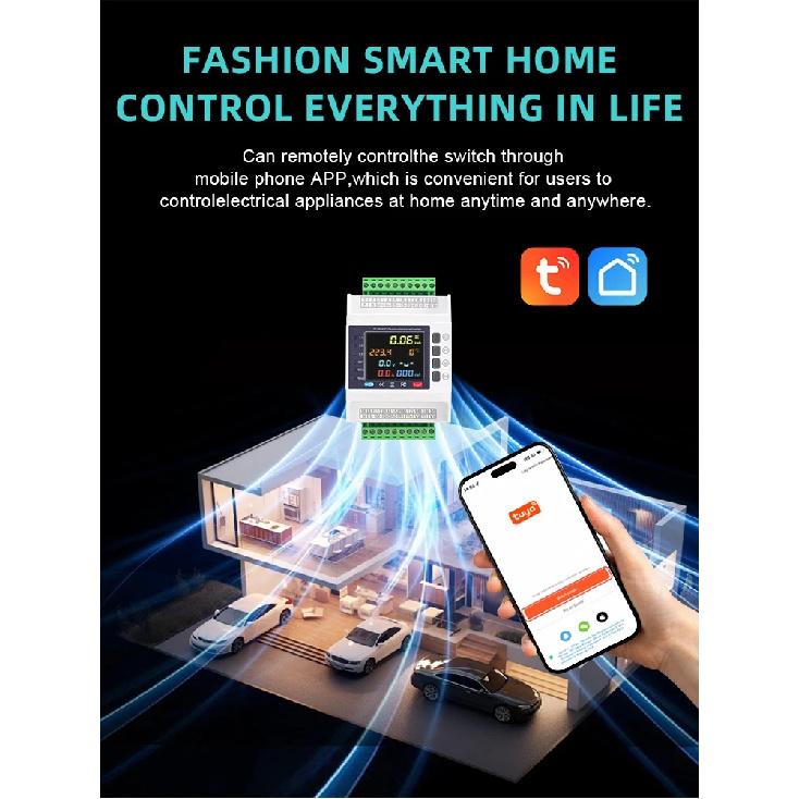 Tuya WiFi Smart Energy Meter Bi-Directional with 3 CT Clamps over under Voltage Protector Relay Switch for Home Auto