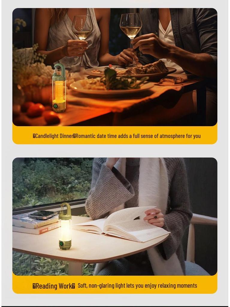 LED Camping Lantern with Three-Color Modes, Type-C Charging, Emergency Flashlight, and Atmosphere Light