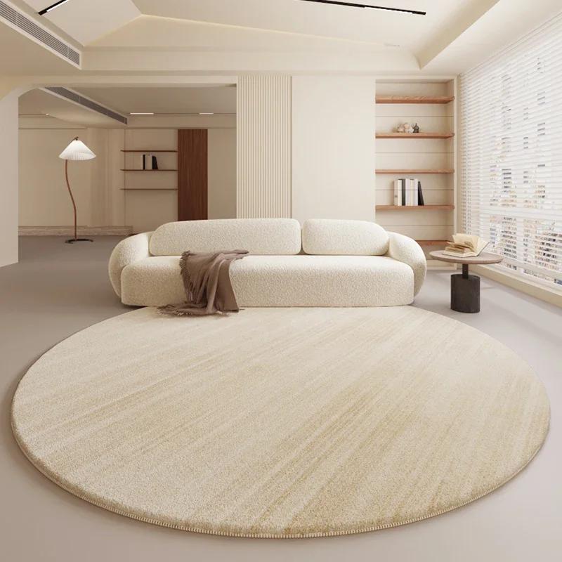 Cream Style Bedroom Decor Round Carpet Home Fluffy Soft Rug Minimalist Carpets for Living Room Thickend Plush Bedside Floor Mat