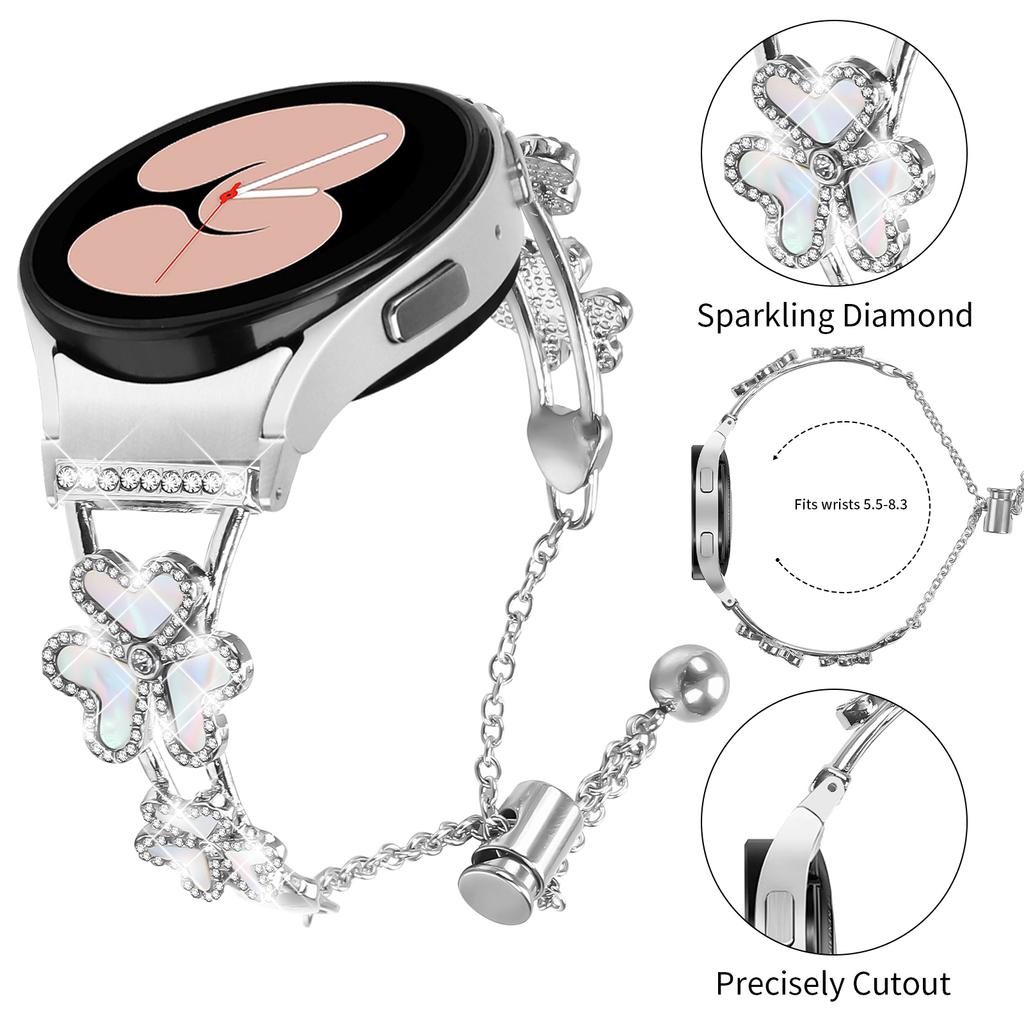 Metal Band with Connector For Samsung Galaxy Watch7 44/40mm Classic Heart Clover Decor Watch Strap