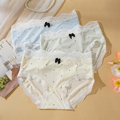 Женские кружевные трусики M-XL Тонкие сексуальные трусы из ледяного шелка в горошек Дышащее нижнее белье Женские утягивающие трусы