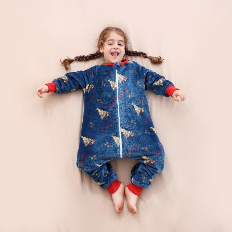 European and American Flame Retardant Flannel Baby Sleeping Bag Cartoon Printed Baby Anti Kick Jumpsuit Pajamas