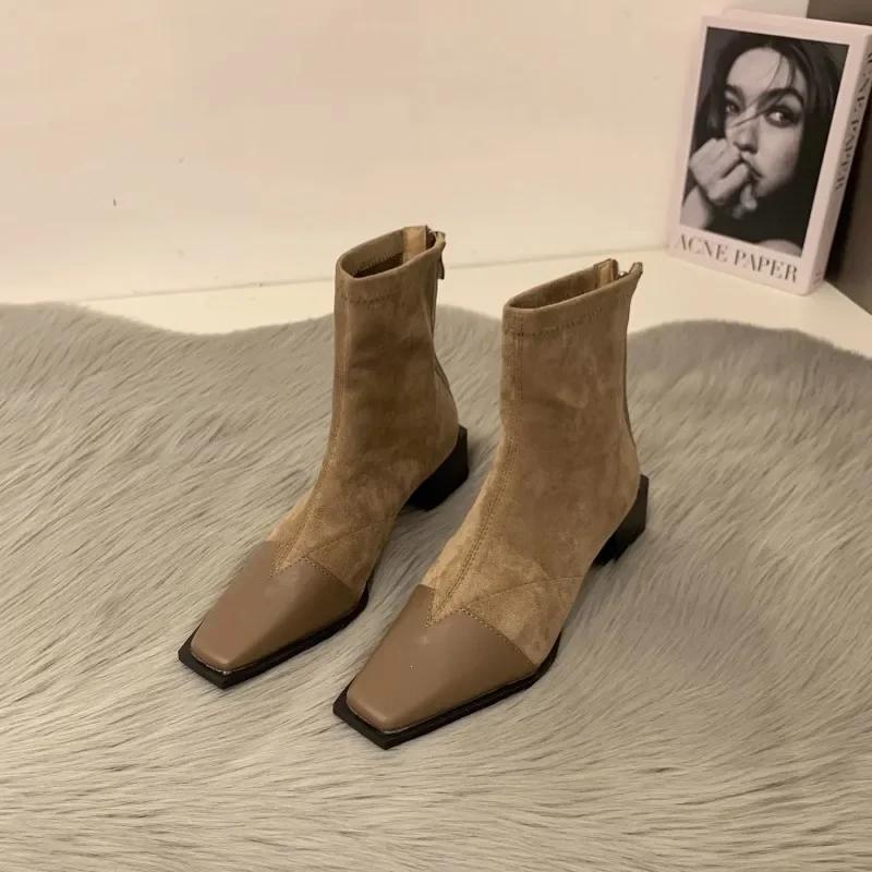 New Autumn Winter Woman Ankle Boots Fashion Fur Suede High Heel Short Boats Women Shoes Ladies Elegant Square Toe Roma Bootties