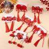 1 Pair Red Children'S Hair Clip Chinese Style Hanfu Headwear Women'S Wig Tassel Hair Card Baby Hair Accessories