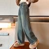 Girls' 2025 Korean Style Fleece-Lined Loose Wide-Leg Winter Jeans for Middle and Big Children