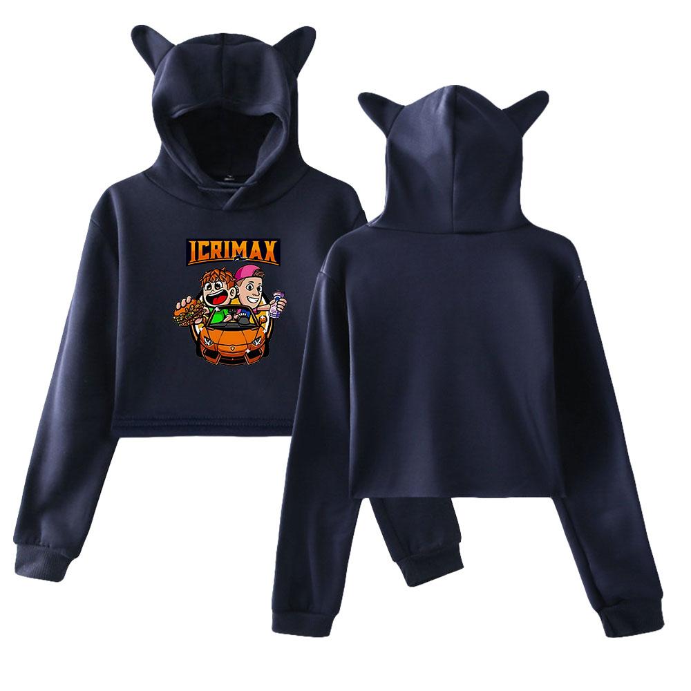Корейская мода Icrimax Print Kawaii Crop Top Hoodie Funny Cat Ear Cropped Short Hooded Pullover Women Tops Streetwear