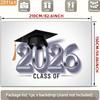 2D Class of 2026 Graduation Photography Backdrop Silver Metallic Number & Cap Party Background