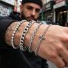 4 шт. Браслеты-цепи Кросс Кубинские из нержавеющей стали для мужчин, Панк Серебряная Скрученная Цепь с Кристаллами, Модные Металлические Аксессуары для Наручных Украшений
