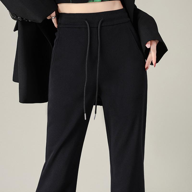 Весна Осень Новые Модные Расклешенные Брюки для Женщин Высокая Талия Slim Fit Однотонные Повседневные Спортивные Штаны