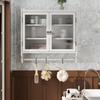 60CM Glass Door Vintage Double Door Wall Cabinet with Three Tiers of Storage with Towel Rack, for Bathroom, Kitchen,Dining Room, White Washed