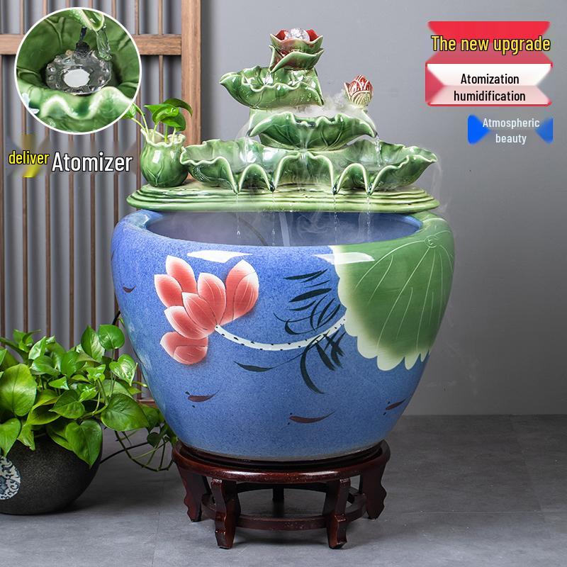 Цзиндэчжэньский аквариум для золотых рыбок: Напольный керамический водный объект для балкона, офиса или гостиной.