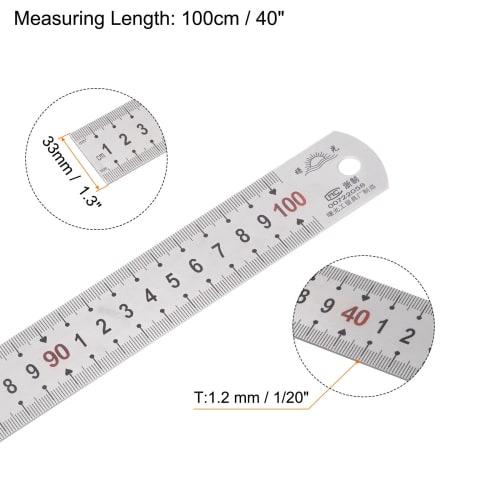 uxcell Stainless Steel Ruler, Straight Edge Measuring Tool for Woodworking, Painting, and Crafts, 1m Long X 1.2mm Thick X 33mm Wide, Silver Tone