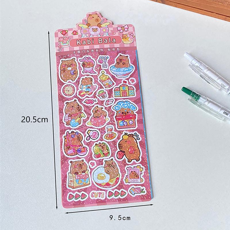 Наклейки Kawaii Capybara, мультяшные водонепроницаемые съемные наклейки, блестящие наклейки, карманные украшения, наклейки для украшения ручного аккаунта