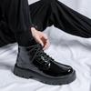 Fashion Lacquer Leather Men's Autumn and Winter Boots British Casual Style Black Luxury Shoes Outdoor Thick Bottom Fashion Youth
