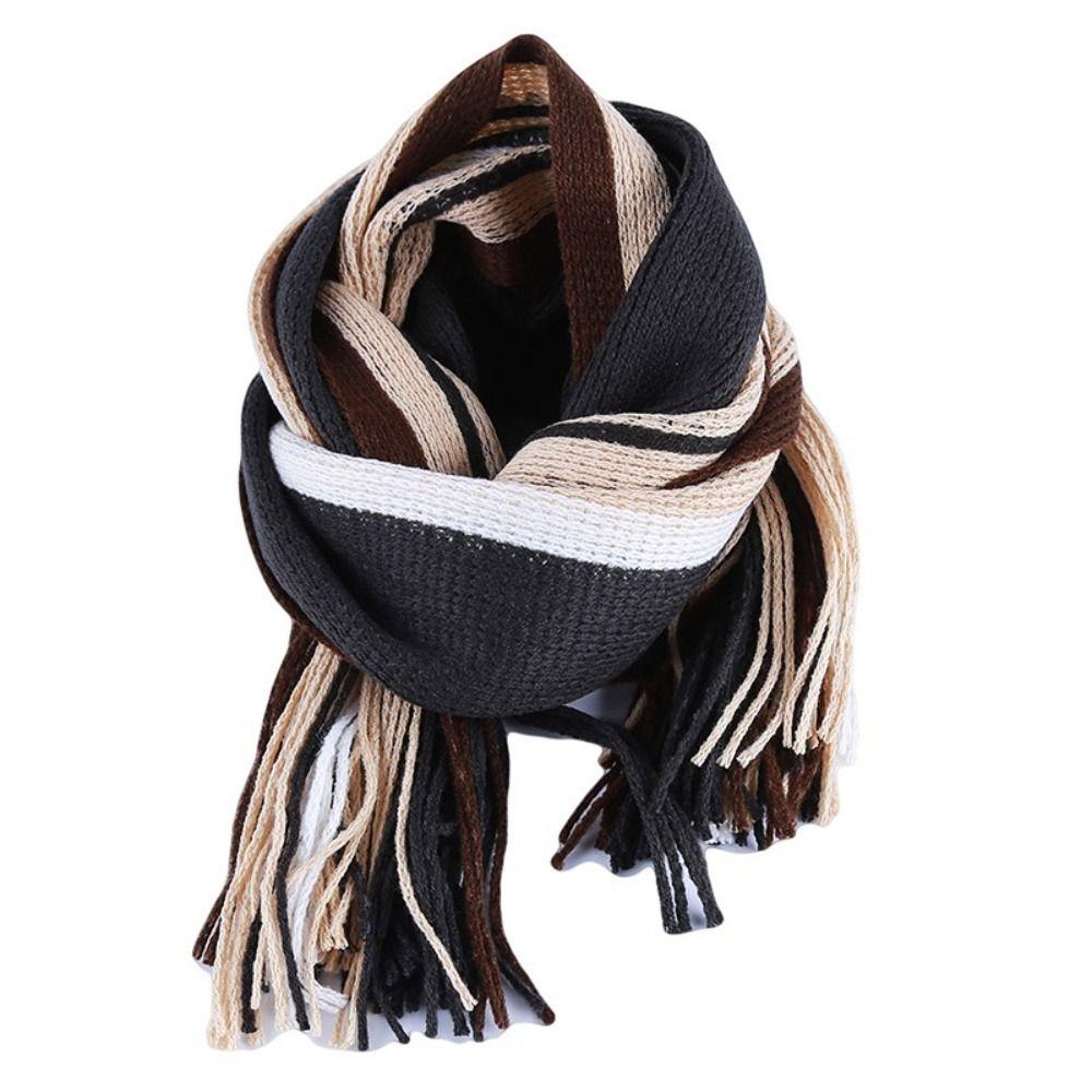 Neck Warm Men Striped Scarf Thick Neck Wrap Casual Winter Long Shawl