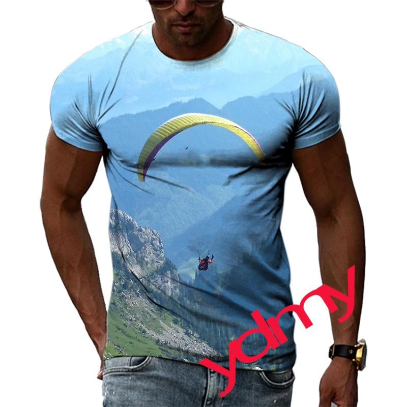 Tide Fashion Summer Parachute Picture Мужская футболка Повседневные футболки с принтом в стиле хип-хоп с круглым вырезом и короткими рукавами