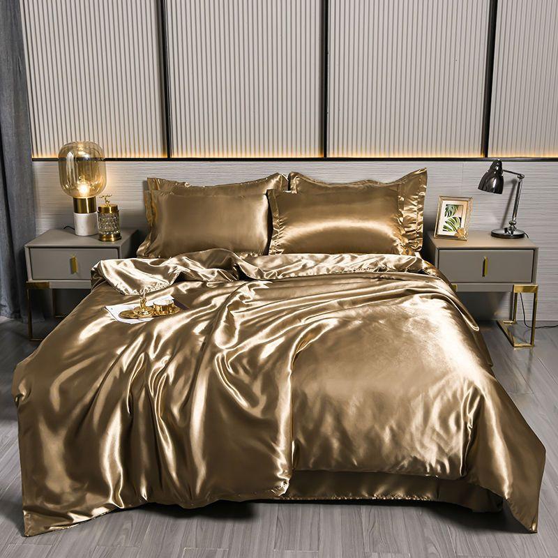 Luxury Blending Natural Mulberry Silk Duvet Cover Set with Fitted Sheet High-end Satin Silky King Size Bedding Set Queen Bed Set