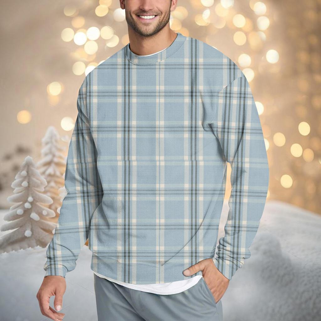 Мужская повседневная мода удобная клетчатая круглая горловина пуловер толстовка свитшот