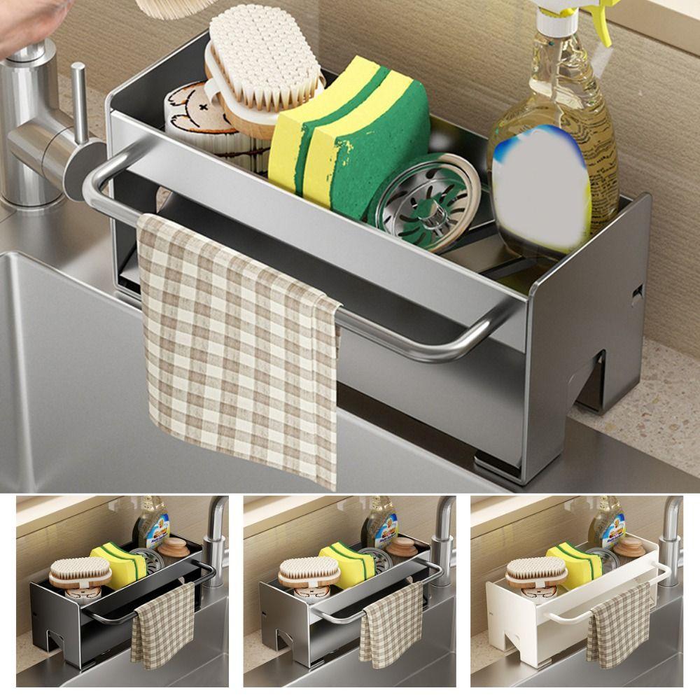 Carbon Steel Sink Sponge Holder Compact Sink Stand Stylish Soap Drainer Towel Rack for Home