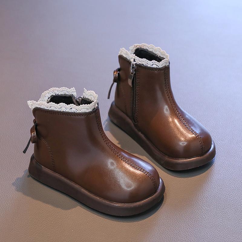 Sweet Girls Princess Winter Boots Elegant Lace Ruffled Edge Children's Boot Fashion Kids Causal Cotton Boots Versatile Outdoor