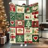 Christmas Deer Patchwork Blanket Flannel Material Cozy Soft Green Red Design For Holiday Decor