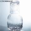 880ml Bedside Water Carafe Glass Cup Drinkware Set Vintage Transparent Cold Water Cup&Bottle for Pitcher Nightstand Bedroom Gift