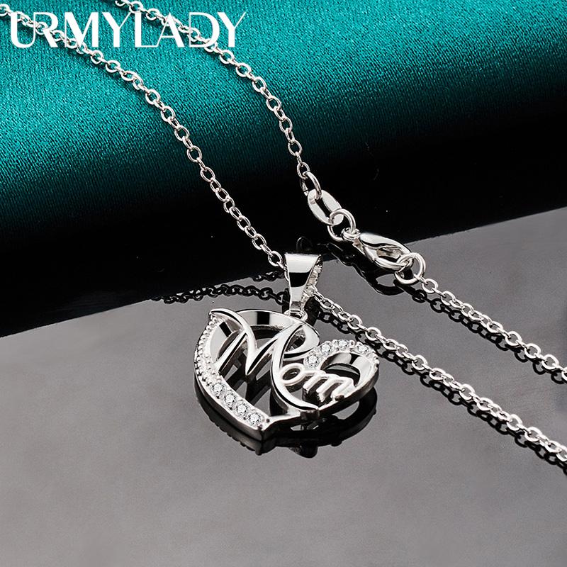 URMYLADY 925 стерлингового серебра сердечко циркон кулон 16-30 дюймов ожерелье для женщин модные ювелирные изделия