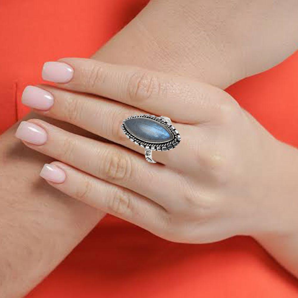 Серебряные украшения ручной работы с драгоценным камнем лабрадорит "8"