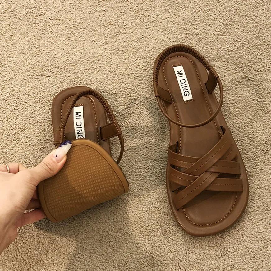 Модные женские сандалии, классические летние сандалии с ремешком на щиколотке, плоские туфли для женщин, мягкая подошва, сандалии женские, повседневная летняя обувь