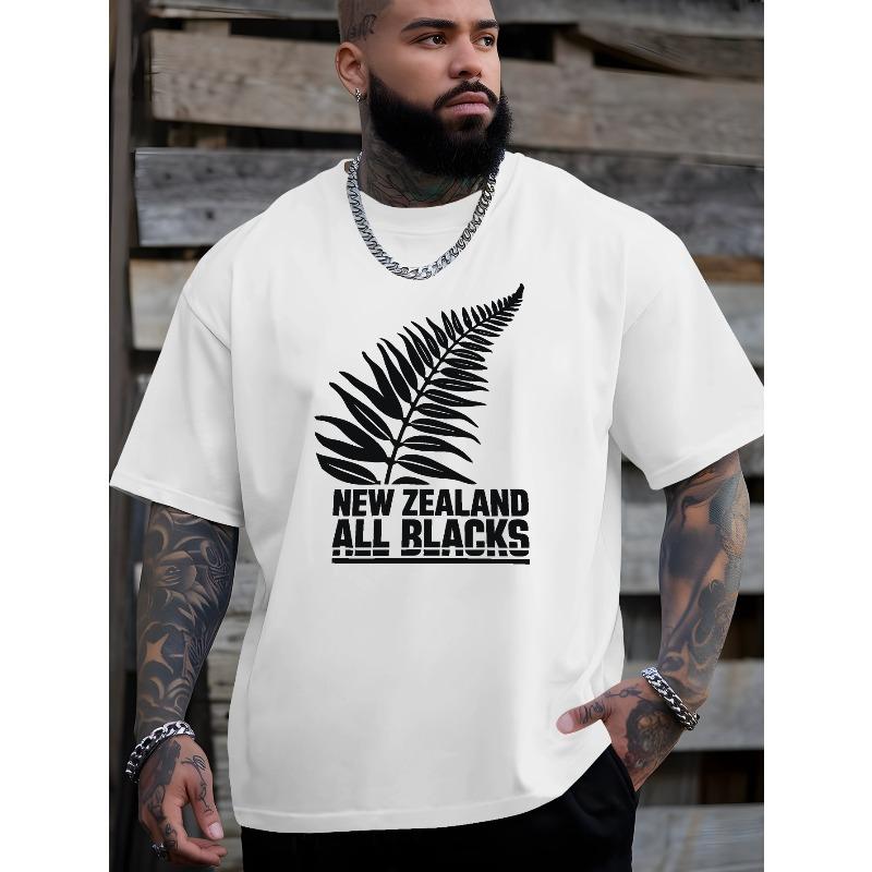Европейские размеры Мужская футболка с узором All Blacks - Дизайн с красным папоротником, Дышащая и свободного кроя, Подходит для летних видов спорта фанатов регби