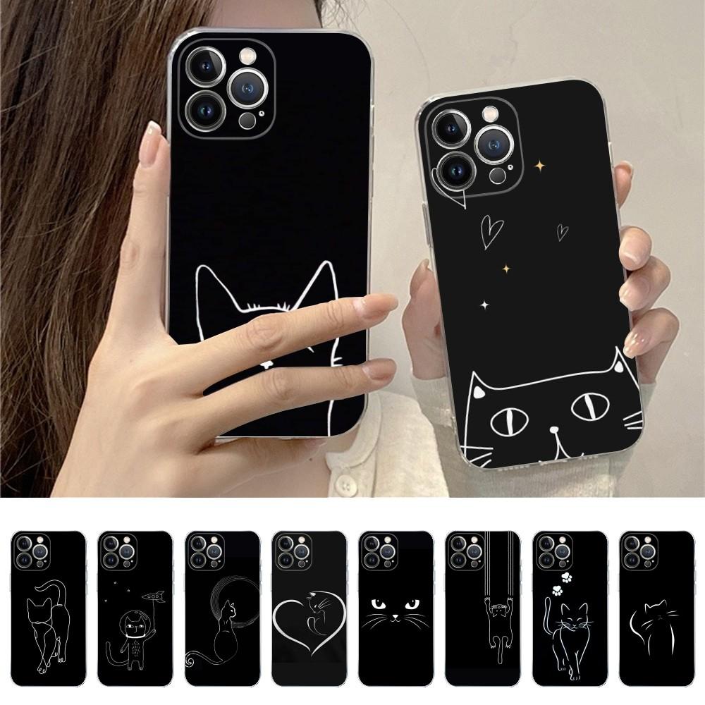 Милый Кот Линия Чехол для Телефона Для iPhone 15 14 11 12 13 Mini Pro XS Max Чехол 6 7 8 Plus X XR SE 2020 Funda Оболочка