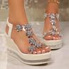 Модные сандалии-клинья с цветочным декором для женщин больших размеров, блестящие хрустальные сабо на массивной платформе, женские сандалии на толстой подошве, удобные, нескользящие