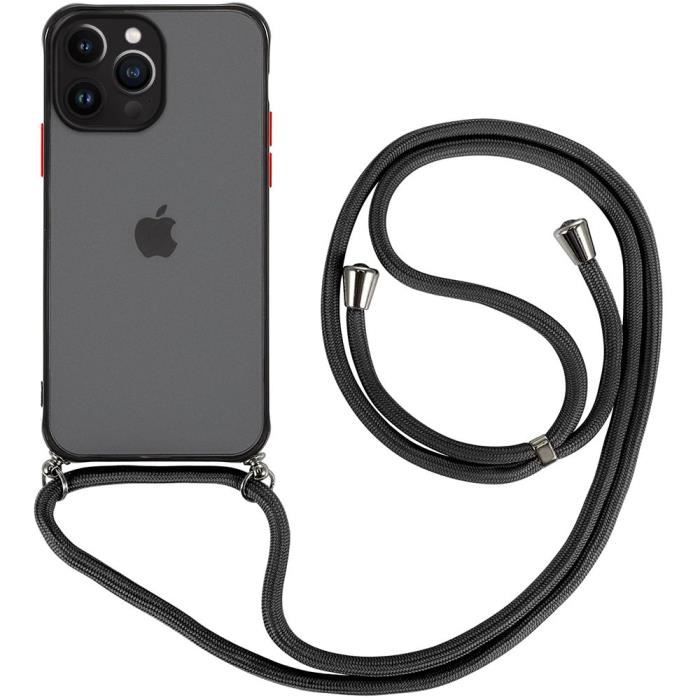 Чехол для iPhone 13 Pro - Ударопрочная Защита - Жесткий - Полупрозрачный Матовый - С Черным Шнурком