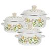 3 Pcs Enamel Pot Set with Handle Small Cooking Saucepan Soup Pot Milk Cookware Non Stick Kitchen Cooker for Instant Noodles